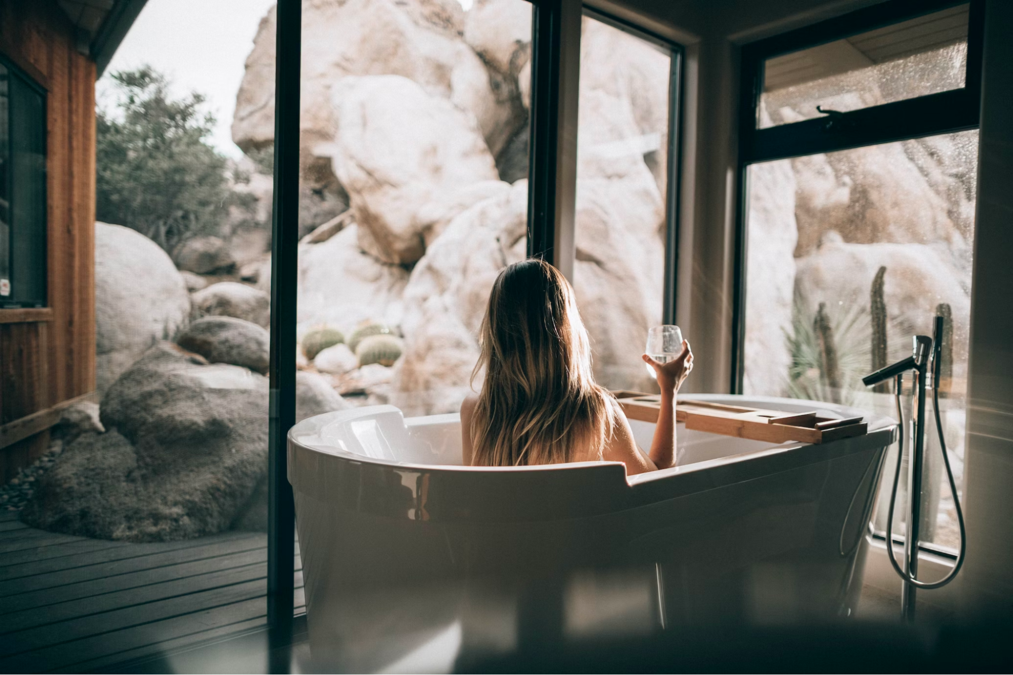 Woman soaking in the bathtub