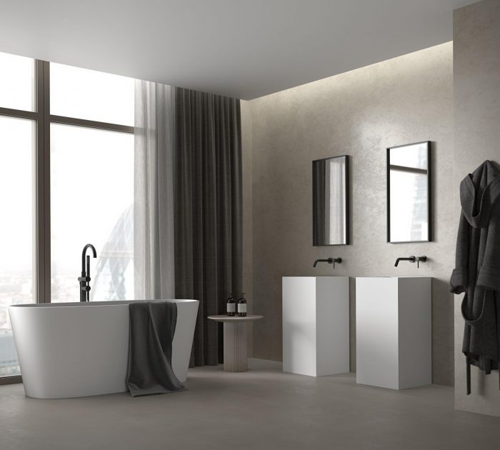 Luxury bathroom including bath and vanity units