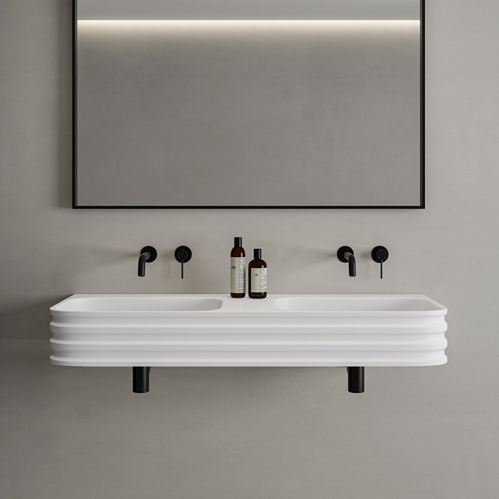 Audley wall mounted double stone basin