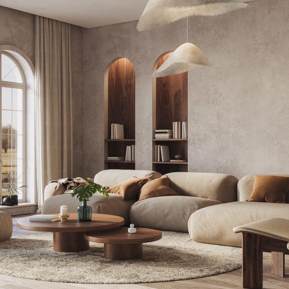 Luxury living room with a beige theme