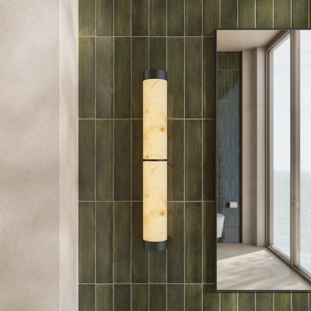 Albora Alabaster Mounted Matt Black Wall Sconce 600mm