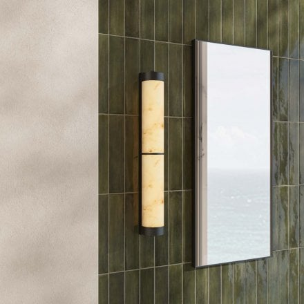 Albora Alabaster Mounted Matt Black Wall Sconce 600mm