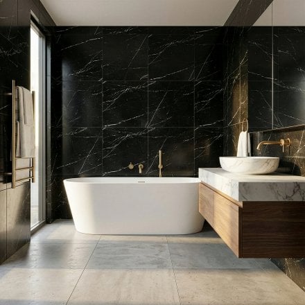Alicante - Nero Marquina Porcelain Tile 600 x 600mm