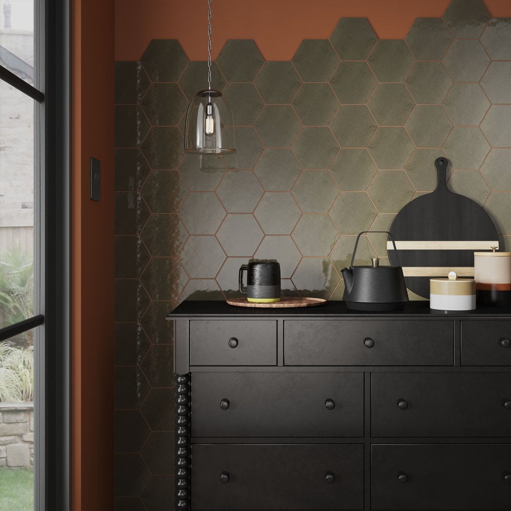 Ash Gloss - Aura Smooth Hexagon Ceramic Wall Tile 150 x 173mm