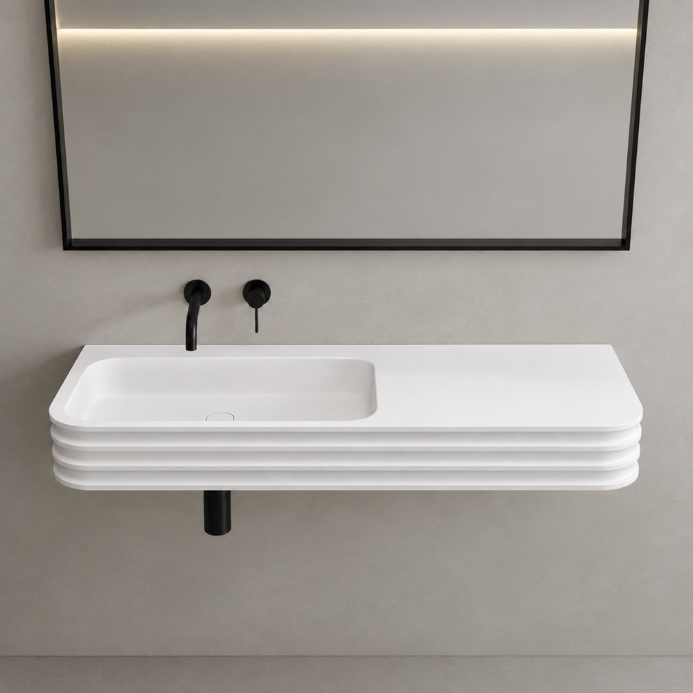 Audley White Matt Wall Mounted Stone Basin 1200mm
