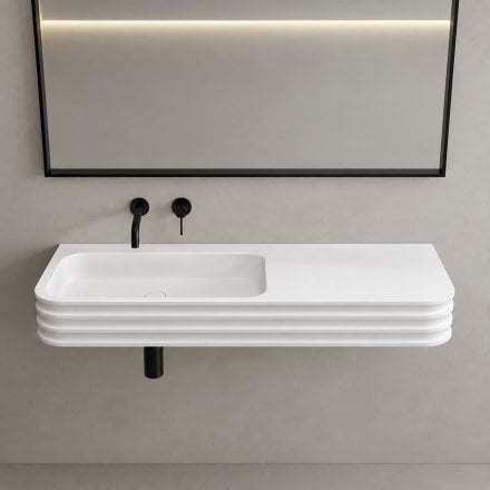 Audley White Matt Wall Mounted Stone Basin 1200mm