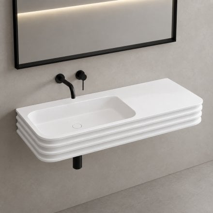 Audley White Matt Wall Mounted Stone Basin 1200mm