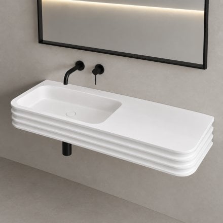 Audley White Matt Wall Mounted Stone Basin 1200mm