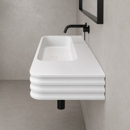 Audley White Matt Wall Mounted Stone Basin 1200mm