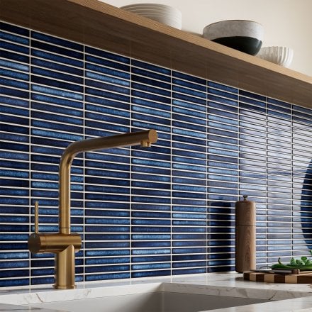 Blue Gloss - Linear Smooth Mosaic Porcelain Wall Tile 315 x 296mm