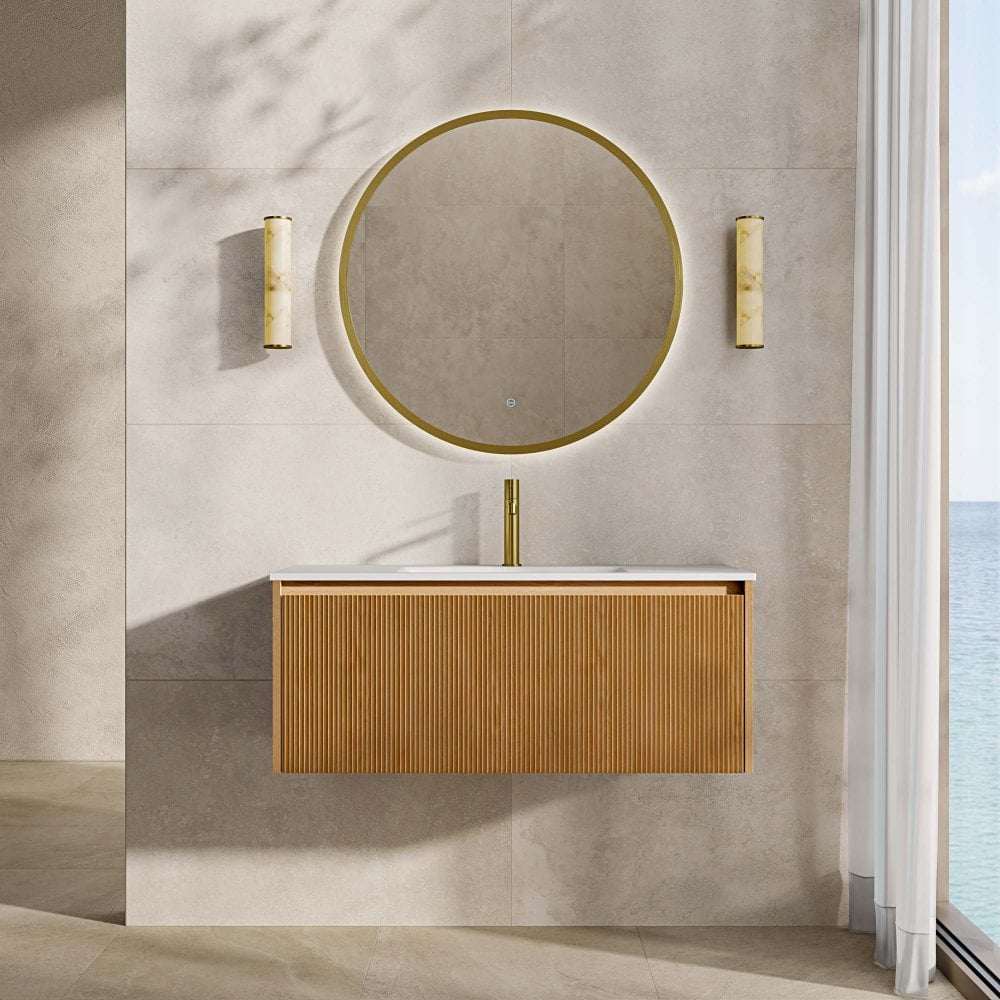 Capri 1000mm Oak Vanity Unit With Stone Basin