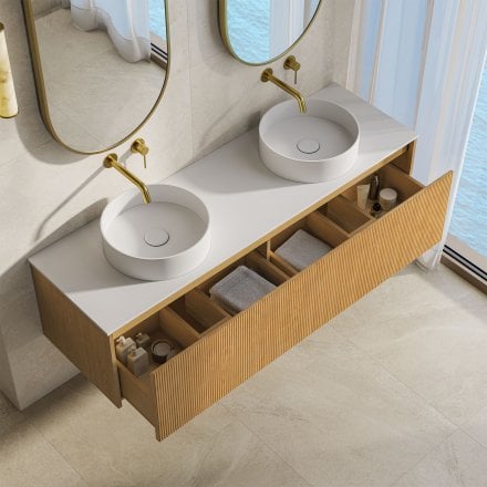 Capri 1500mm Oak Vanity Unit With Stone Countertop
