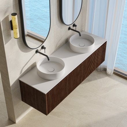 Capri 1500mm Walnut Vanity Unit With Stone Countertop