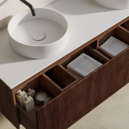 Capri 1500mm Walnut Vanity Unit With Stone Countertop