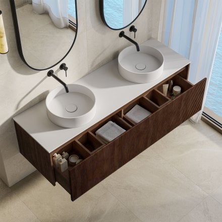 Capri 1500mm Walnut Vanity Unit With Stone Countertop