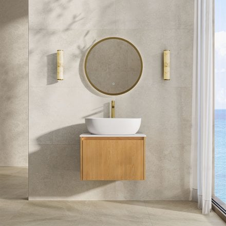 Capri 600mm Oak Vanity Unit With Stone Countertop
