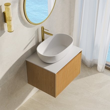 Capri 600mm Oak Vanity Unit With Stone Countertop