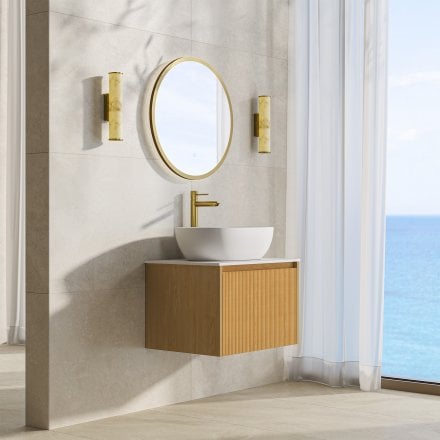 Capri 600mm Oak Vanity Unit With Stone Countertop