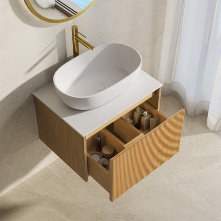 Capri 600mm Oak Vanity Unit With Stone Countertop