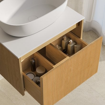 Capri 600mm Oak Vanity Unit With Stone Countertop