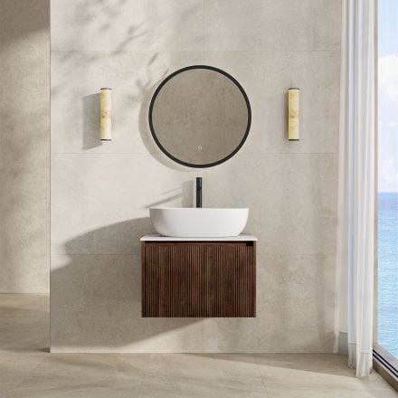 Capri 600mm Walnut Vanity Unit With Stone Countertop
