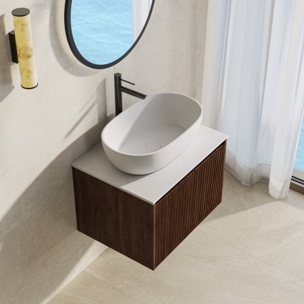 Capri 600mm Walnut Vanity Unit With Stone Countertop