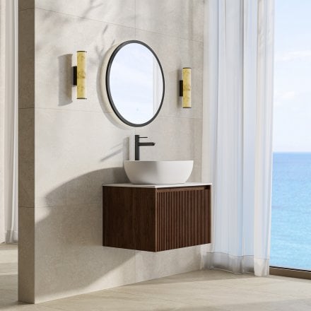 Capri 600mm Walnut Vanity Unit With Stone Countertop