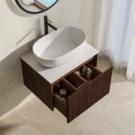Capri 600mm Walnut Vanity Unit With Stone Countertop