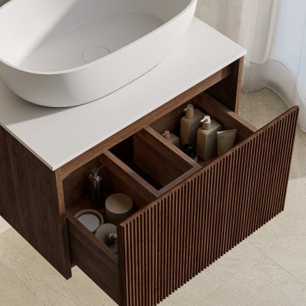 Capri 600mm Walnut Vanity Unit With Stone Countertop