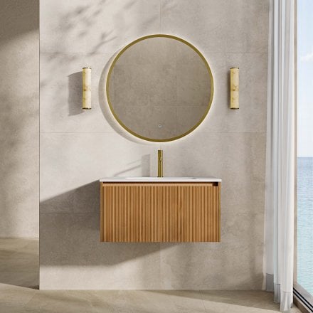 Capri 800mm Oak Vanity Unit With Stone Basin