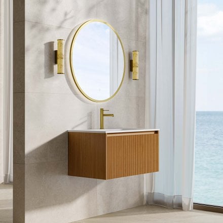 Capri 800mm Oak Vanity Unit With Stone Basin