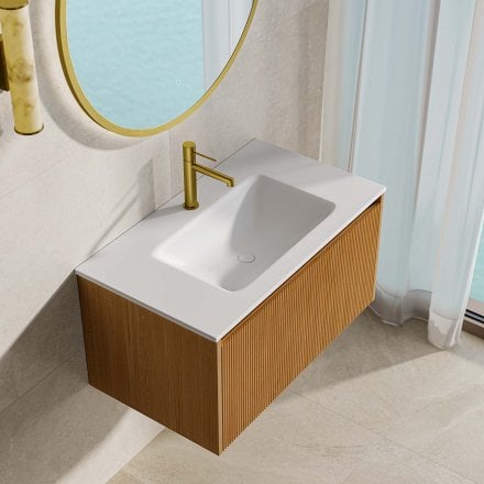 Capri 800mm Oak Vanity Unit With Stone Basin
