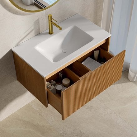 Capri 800mm Oak Vanity Unit With Stone Basin