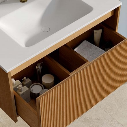 Capri 800mm Oak Vanity Unit With Stone Basin