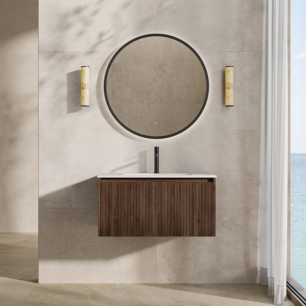 Capri 800mm Walnut Vanity Unit With Stone Basin