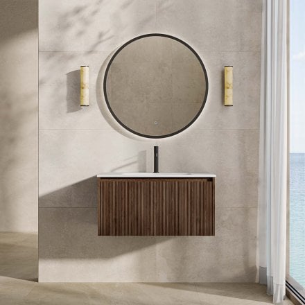 Capri 800mm Walnut Vanity Unit With Stone Basin
