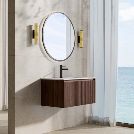 Capri 800mm Walnut Vanity Unit With Stone Basin