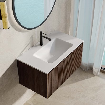 Capri 800mm Walnut Vanity Unit With Stone Basin