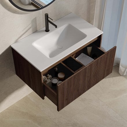 Capri 800mm Walnut Vanity Unit With Stone Basin