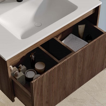 Capri 800mm Walnut Vanity Unit With Stone Basin