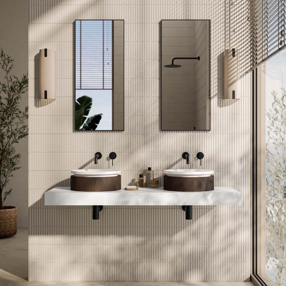 Comano 380mm White & Walnut Countertop Basin