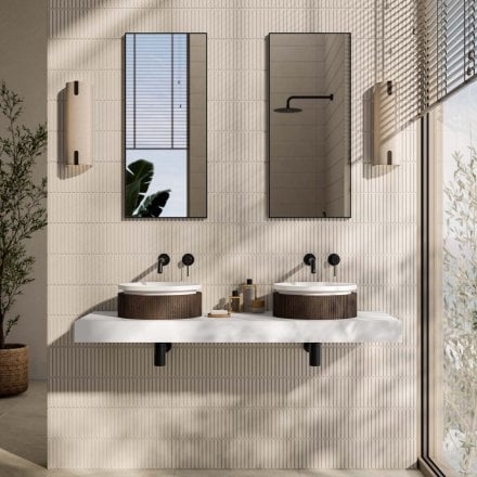 Comano 380mm White & Walnut Countertop Basin