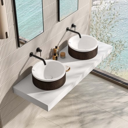 Comano 380mm White & Walnut Countertop Basin