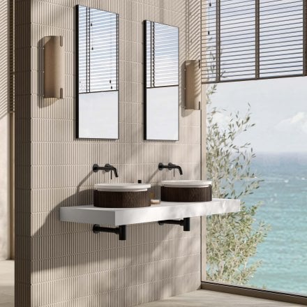 Comano 380mm White & Walnut Countertop Basin