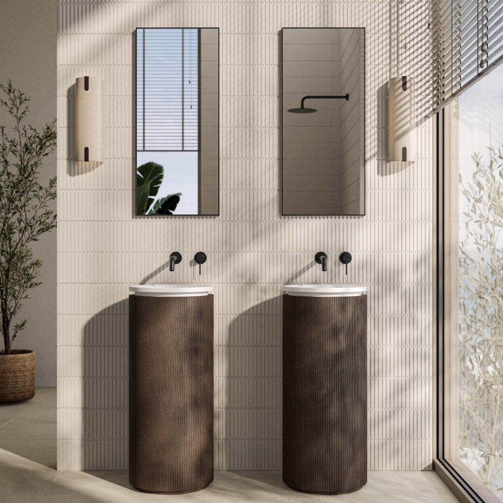Comano 380mm White & Walnut Freestanding Basin
