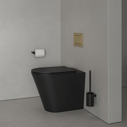Faro Matt Black Back To Wall Rimless Toilet with Concealed Cistern and Brushed Gold Flush Plate