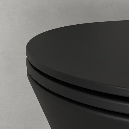 Faro Matt Black Back To Wall Rimless Toilet with Concealed Cistern and Brushed Gold Flush Plate
