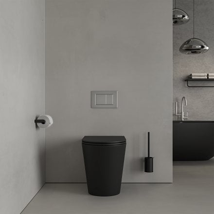 Faro Matt Black Back To Wall Rimless Toilet with Concealed Cistern and Brushed Stainless Flush Plate