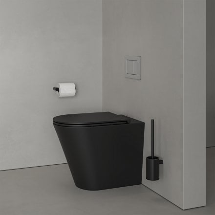 Faro Matt Black Back To Wall Rimless Toilet with Concealed Cistern and Brushed Stainless Flush Plate