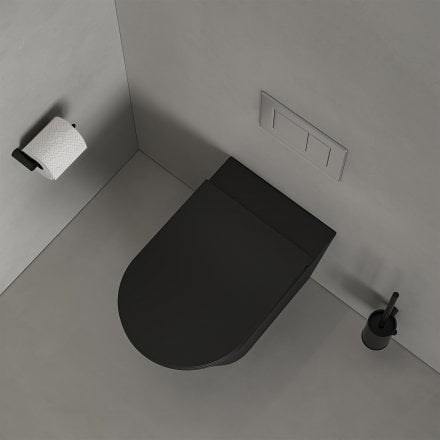 Faro Matt Black Back To Wall Rimless Toilet with Concealed Cistern and Brushed Stainless Flush Plate